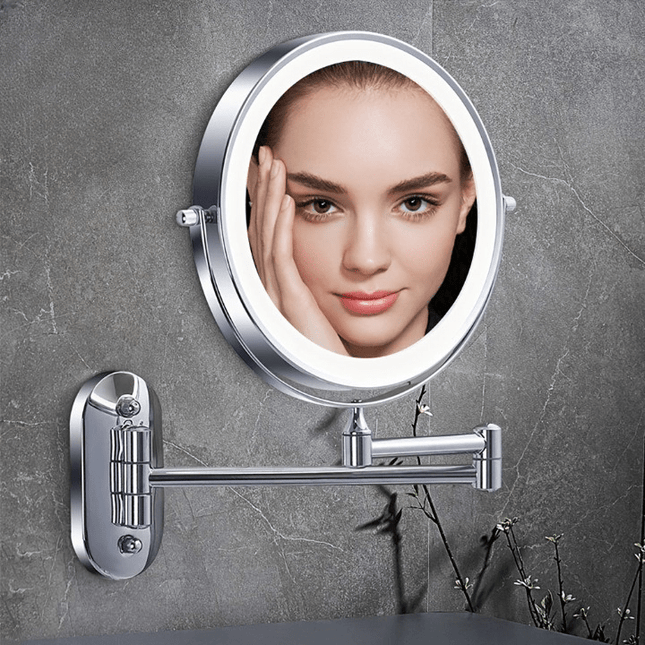 LumiMirror Pro: Luxe Dubbelzijdige Wandspiegel met Verstelbare LED & Krachtige Vergroting